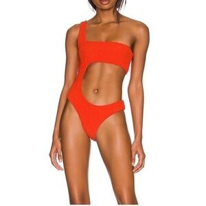 NWT WEWOREWHAT One Shoulder Cutout One Piece in Spicy Orange Large